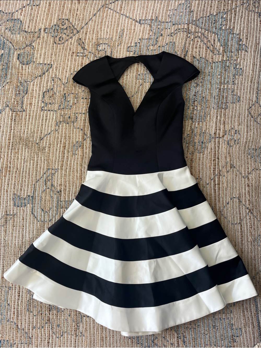 Jovani Black and White Striped Fit-and-Flare Mini Dress
